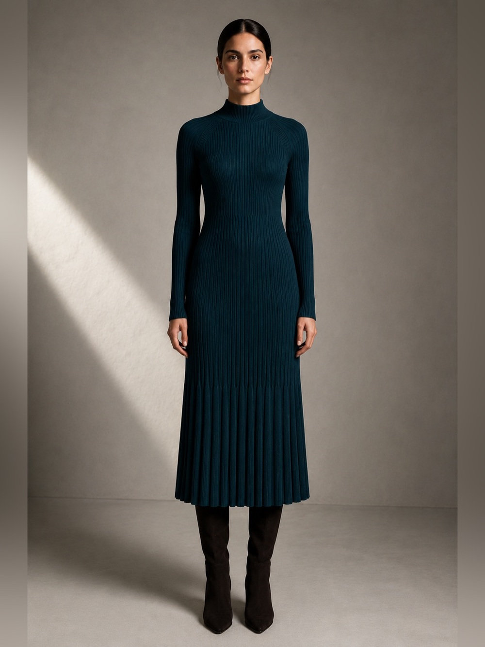 Banana Republic Ribbed Mock Neck Midi Sweater Dress Teal Green S